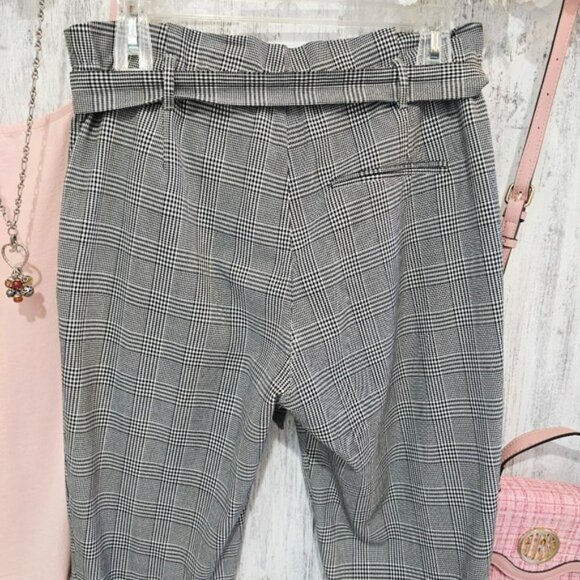 Zara Women's Plaid Trousers Dress Pants Size Small Black White Pull On Cuffs - Picture 7 of 15